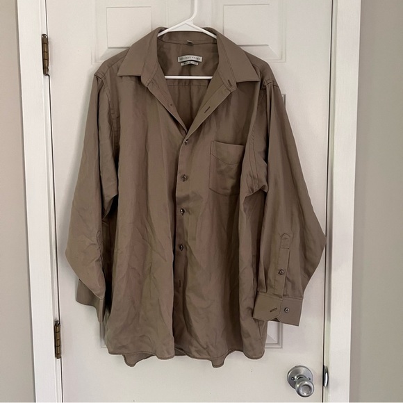 Geoffrey Beane regular fit 17 32/33 wrinkle free taupe tan button front shirt - Picture 1 of 7